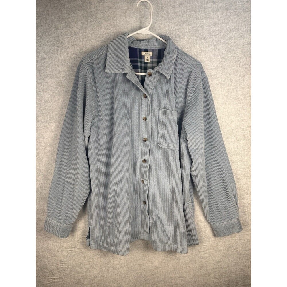 LL Bean Corduroy Womens Light Blue Button Down Flannel Lined Jacket Size Med